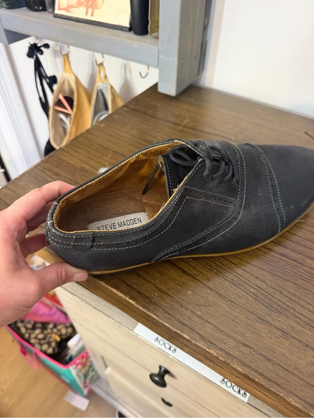 Steve Madden Black Oxford with Tan Crepe-Style Sole